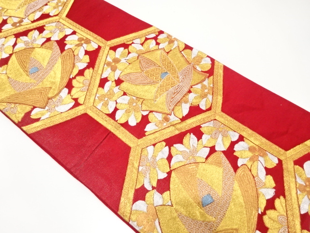 JAPANESE KIMONO / ANTIQUE FUKURO OBI / SILK / WOVEN KIKKO & FLOWER